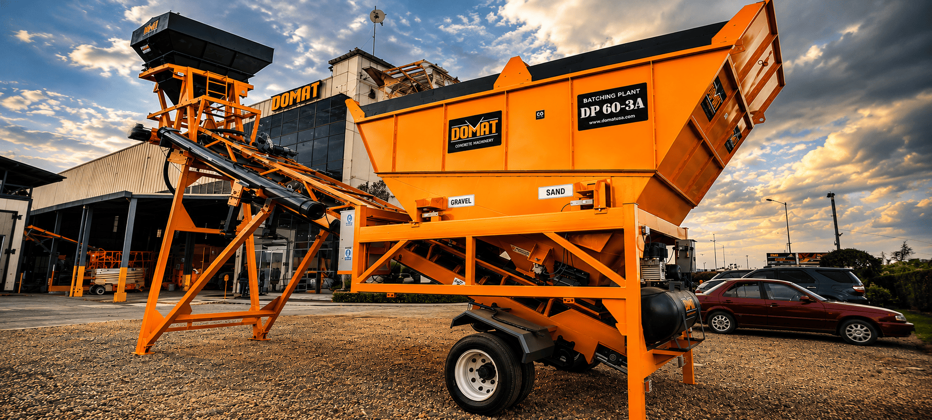 ROADMASTER mobile concrete batching plant operating on a highway construction project